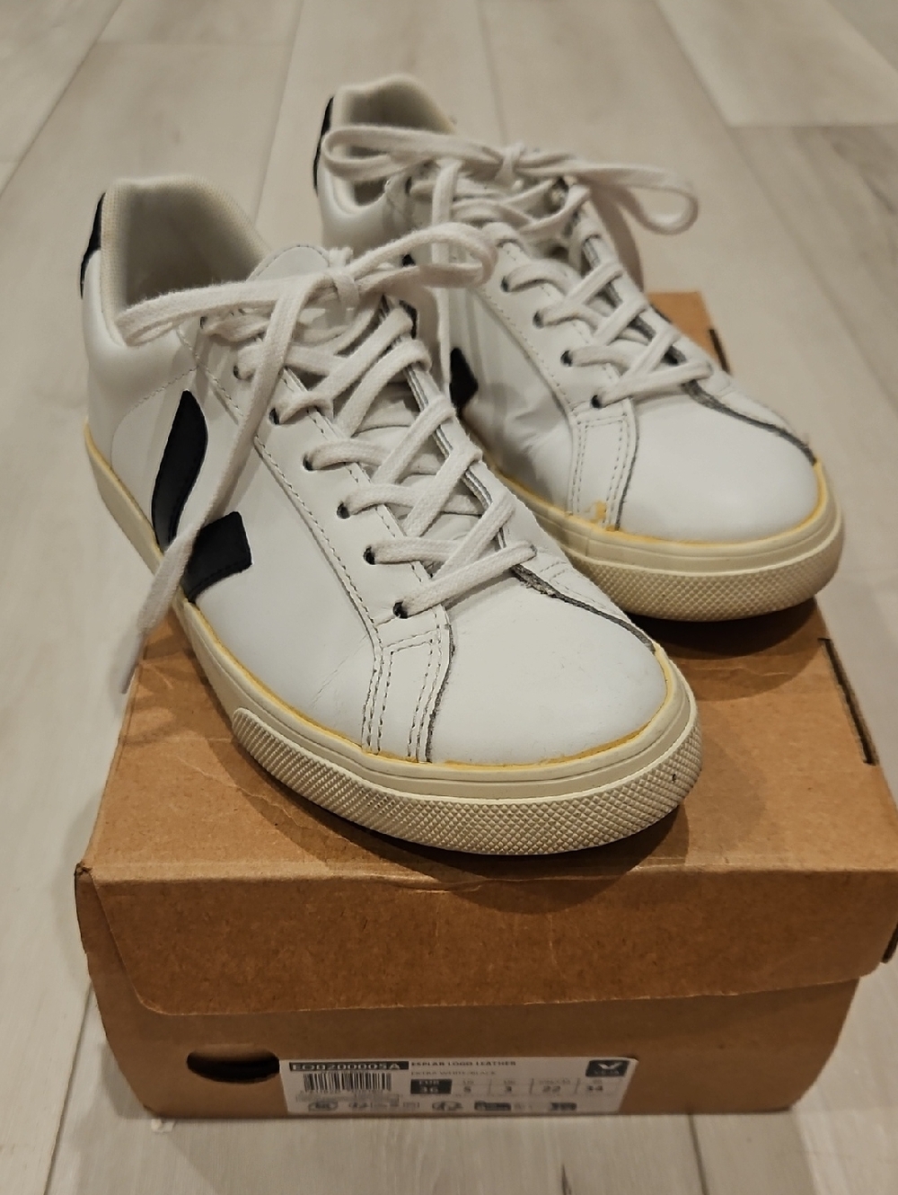Veja Esplar Logo Leather Sneakers — Extra White / Black Womens US 5